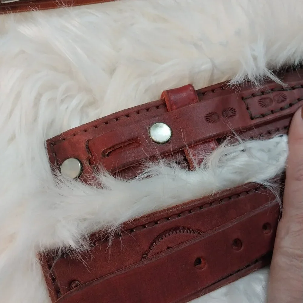 3770 Lot of 4 Un-Finished Leather Belts Tooled New With no Buckles. - Picture 6 of 15